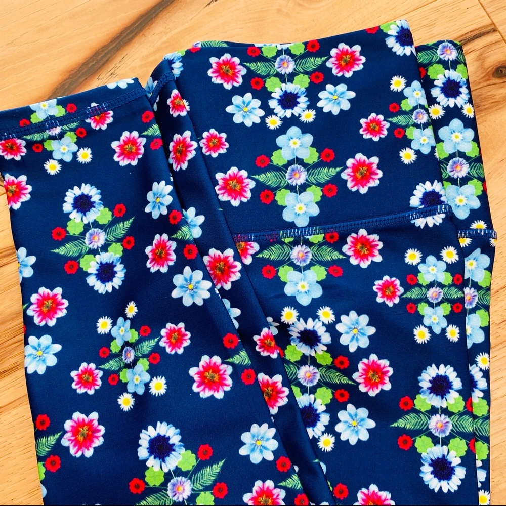 Terez Navy Floral Dream Super-High Band Leggings XS - Picture 10 of 13